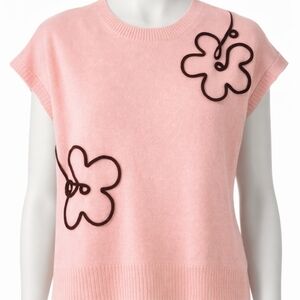 Women's Pink Floral Appliqué Crewneck Sweater